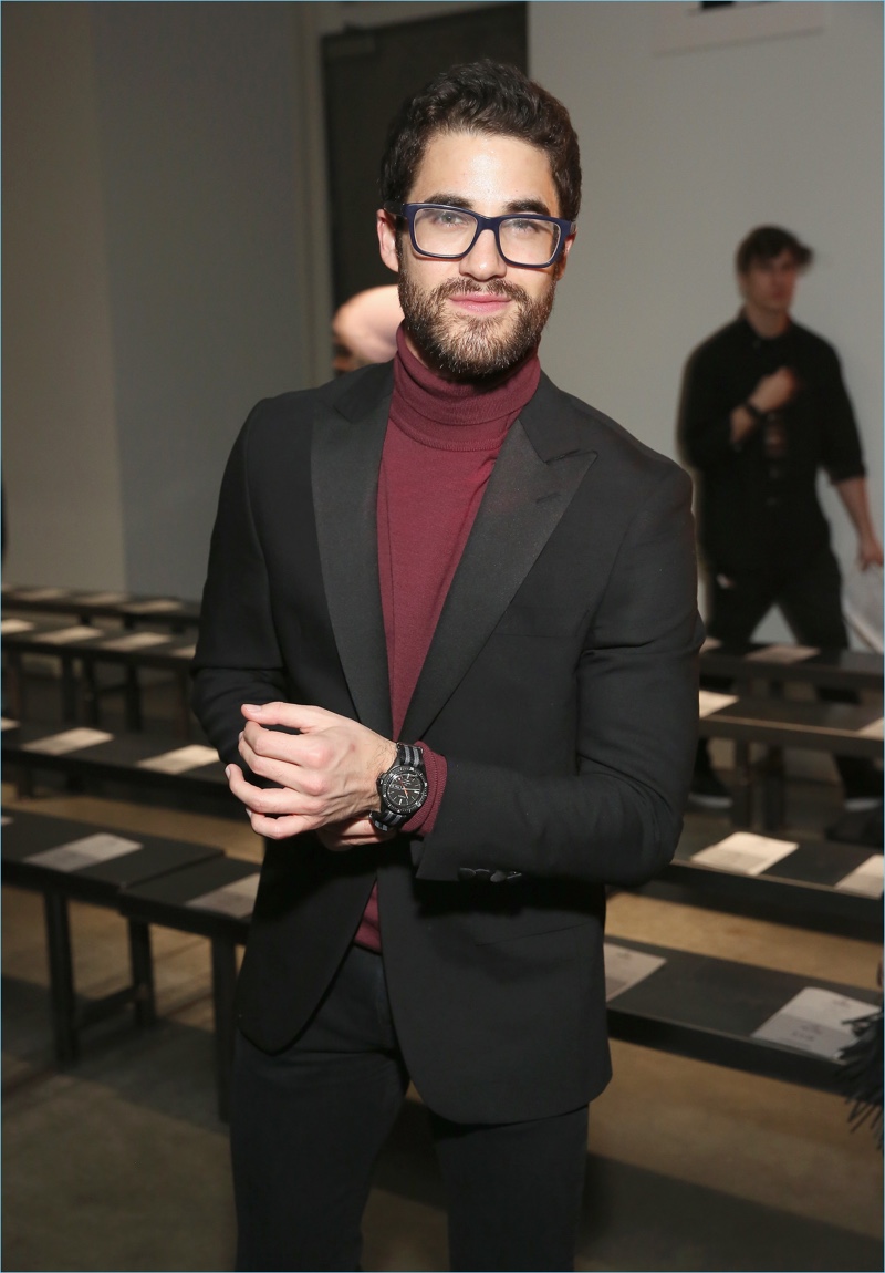 Darren Criss dons the Todd Snyder x Timex MS1 Maritime sport watch.