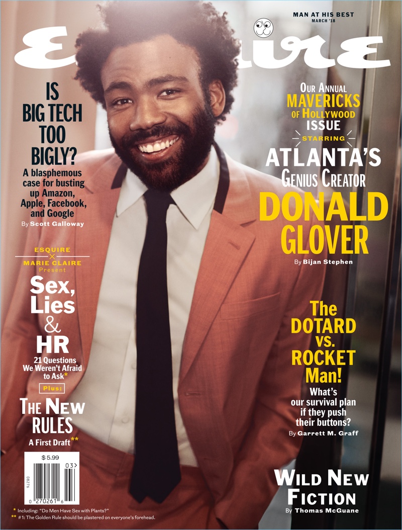 Donald Glover covers the March 2018 issue of Esquire magazine.