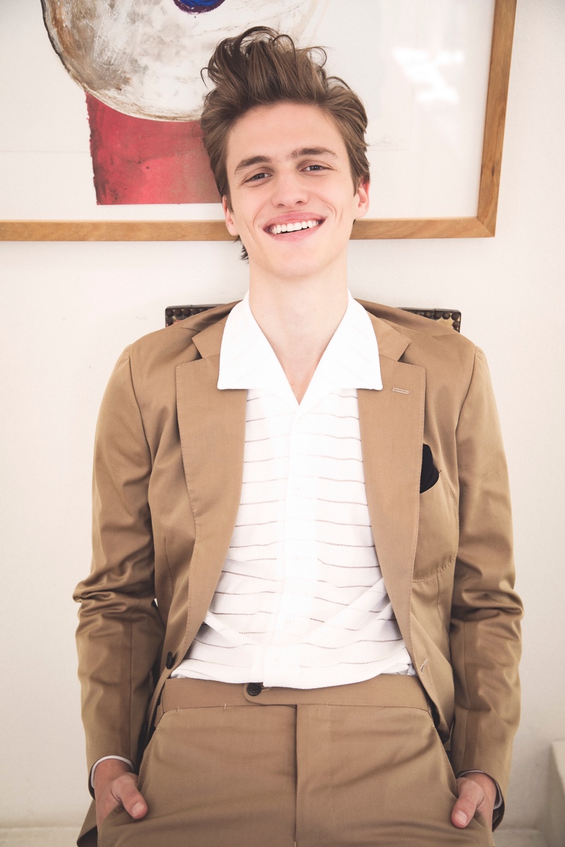 Fashionisto Exclusive 2018 James Wyrick 001 All smiles, James Wyrick wears a brown suit from P Johnson Tailors.