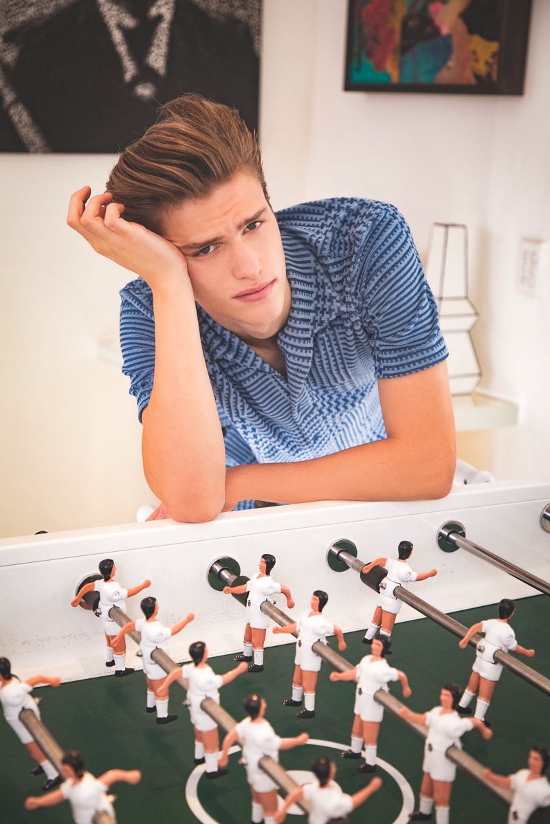 Model James Wyrick sports a shirt from P Johnson Tailors.