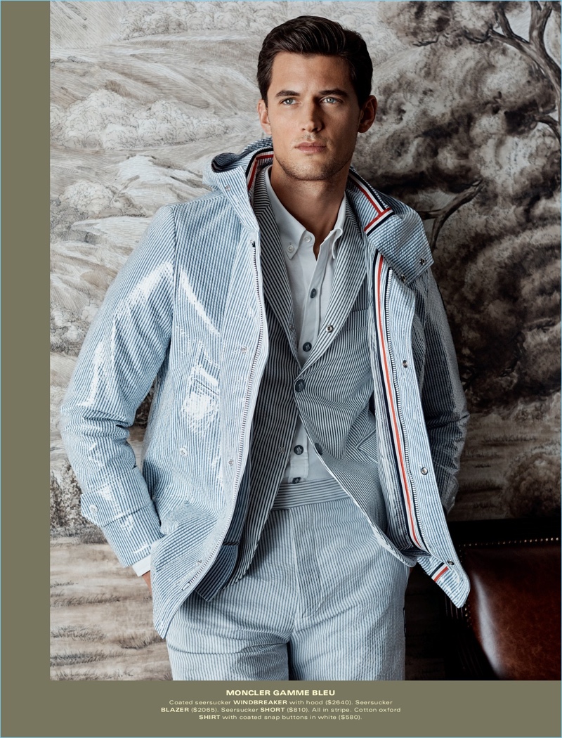 Connecting with Holt Renfrew, Garrett Neff stands out in Moncler Gamme Bleu.