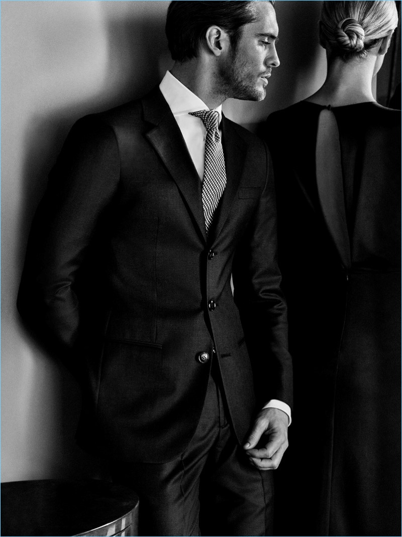 A sharp vision, Maxime Daunay appears in Giorgio Armani's Made to Measure campaign.
