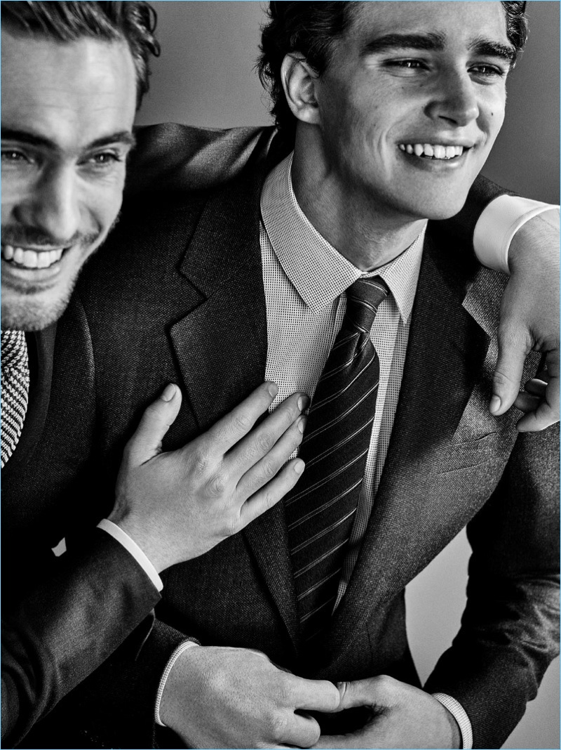 Models Maxime Daunay and Pepe Barroso come together for Giorgio Armani's Made to Measure campaign.