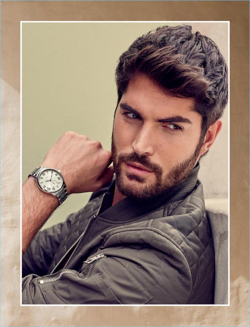 Canadian model Nick Bateman sports a watch for Guess' spring-summer 2018 accessories campaign.