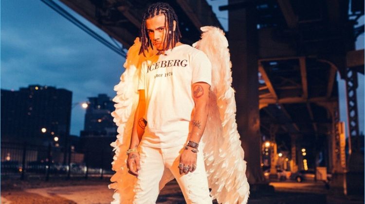 Vic Mensa wears angel wings for Iceberg's spring-summer 2018 campaign.