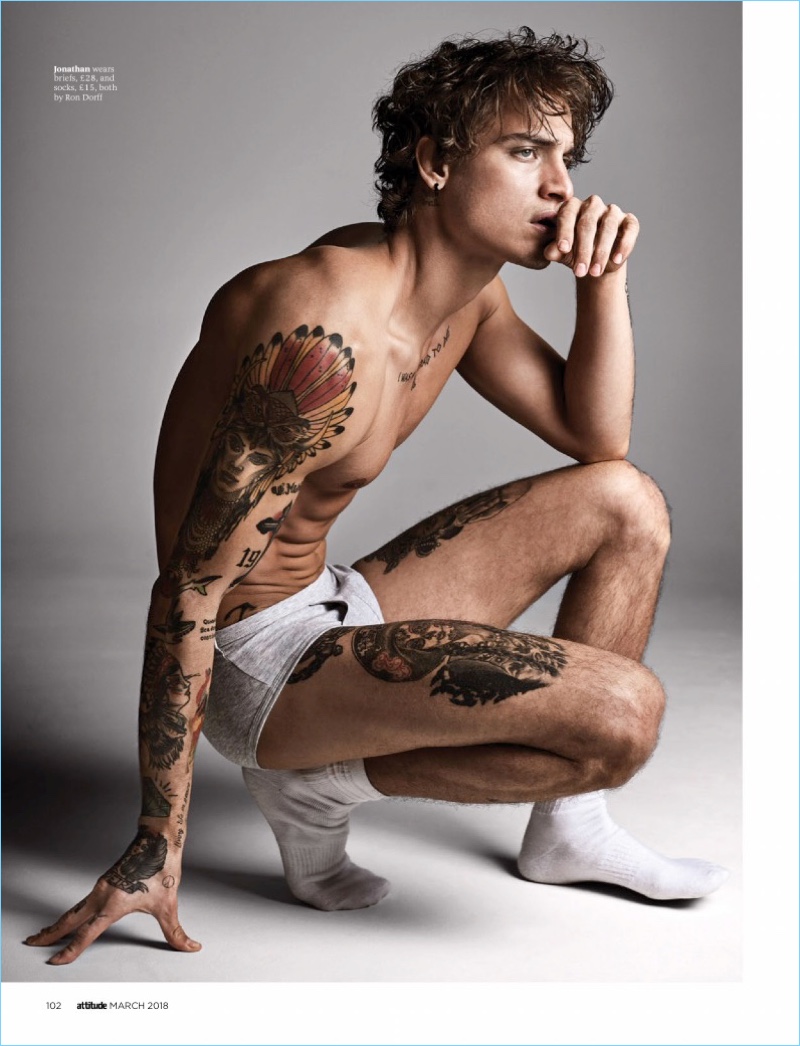 Jonathan Bellini stars in an editorial for the most recent issue of Attitude magazine.