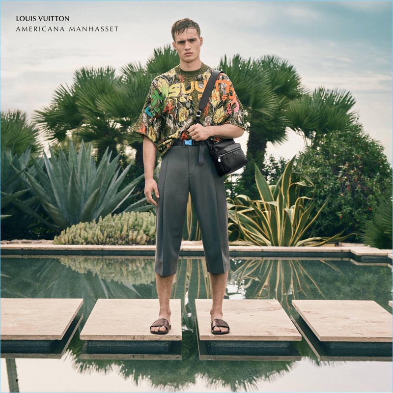 A tropical vision, Julian Schneyder dons a spring look by Louis Vuitton.