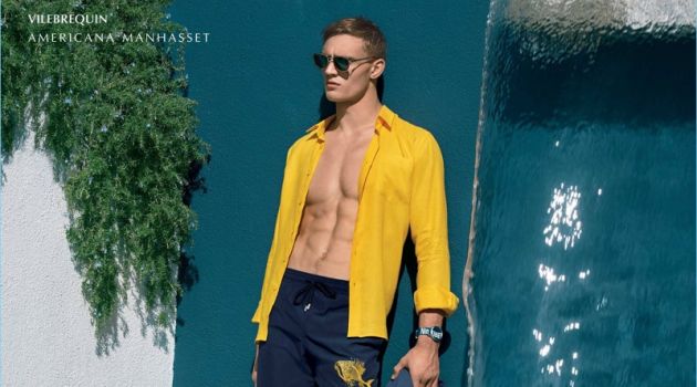 A Bigger Splash: Julian Schneyder Connects with Americana Manhasset for Spring Ready for summer, Julian Schneyder wears Vilebrequin.