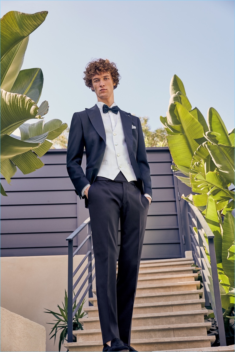 Going formal, Marçal Taberner sports a tuxedo from Luigi Bianchi Mantova.