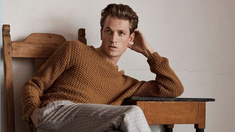 French model Hugo Sauzay appears in Massimo Dutti's spring-summer 2018 campaign.