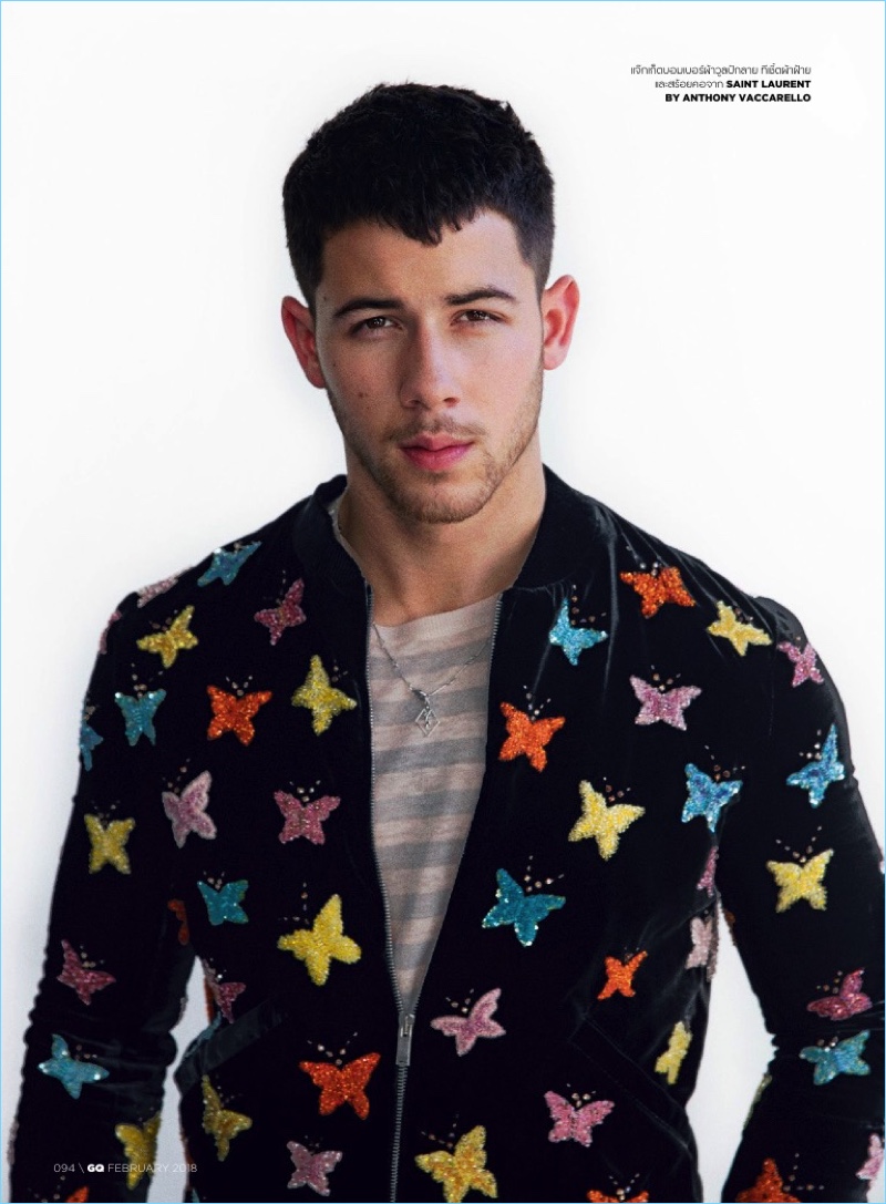 Connecting with GQ Thailand, Nick Jonas wears a look by Saint Laurent.