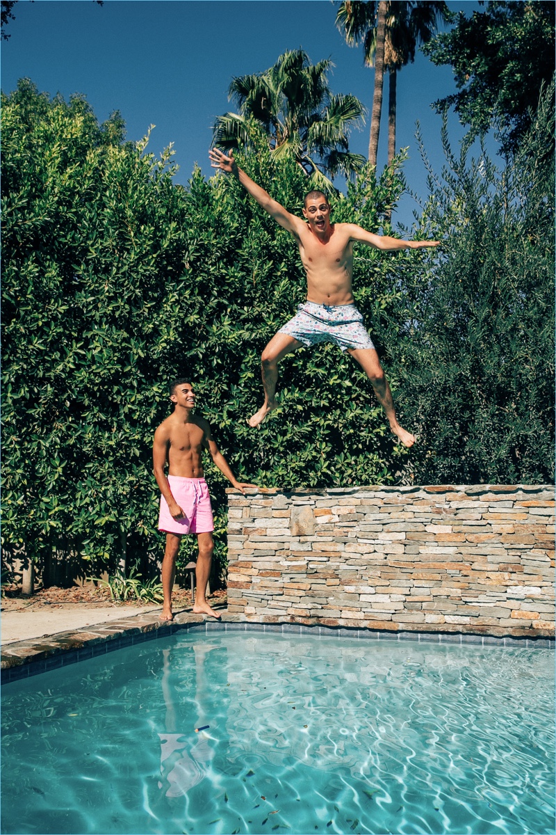 Taking in a day at the pool, Micky Ayoub and Malik Lambert star in Original Penguin's spring-summer 2018 campaign.