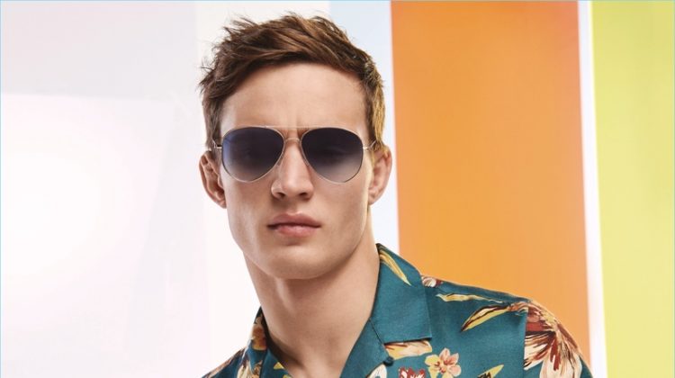 Julian Schneyder wears a Hawaiian print shirt from River Island's high summer collection.