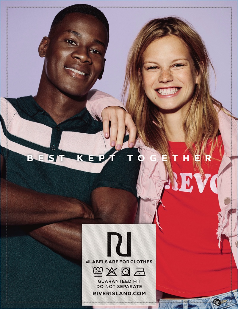 Models David Agbdoji and Nadine Leopold appear in River Island's spring-summer 2018 campaign.