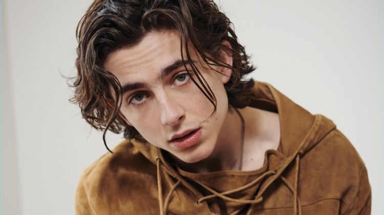 Connecting with VMAN, Timothée Chalamet wears a suede Saint Laurent top.