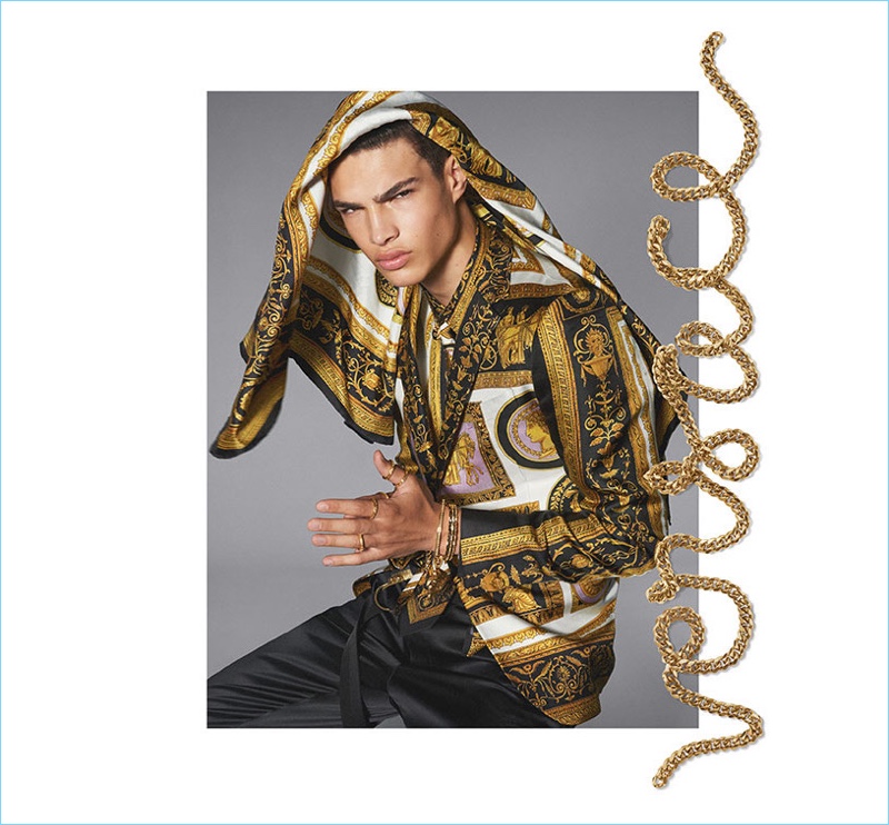 Model Noah Luis Brown fronts Versace's spring-summer 2018 campaign.
