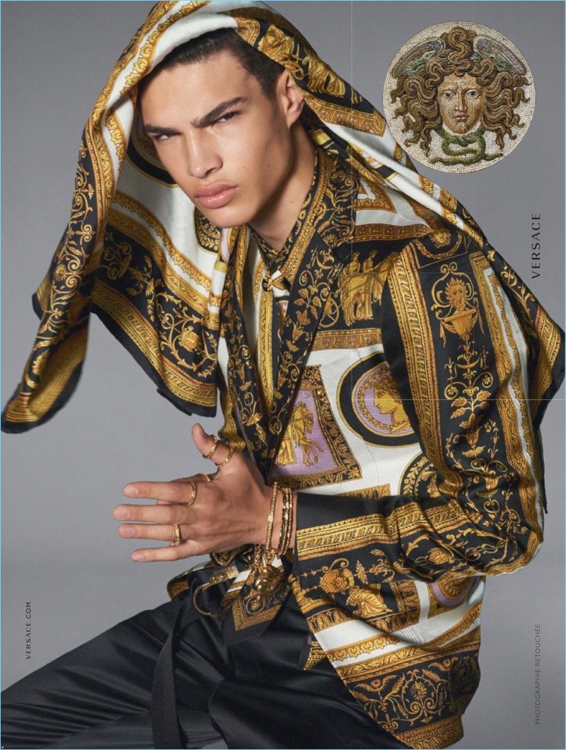 Model Noah Luis Brown fronts Versace’s spring-summer 2018 campaign.
