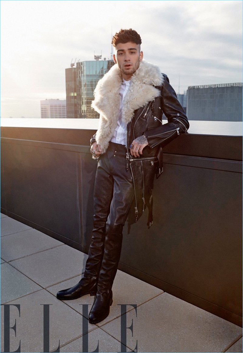 Singer Zayn Malik wears a leather look by Alexander McQueen.