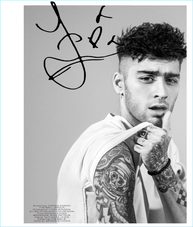 Showing off his tattoos, Zayn Malik stars in a new photo shoot.