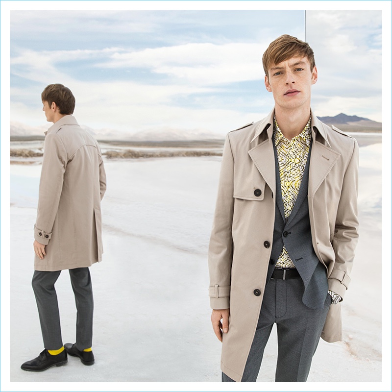 Roberto Sipos dons a Dry trench coat for Anson's spring-summer 2018 campaign.