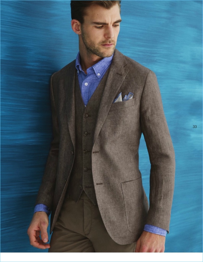 Model Patrick Kafka sports a chic blazer and waistcoat from Beymen Club.