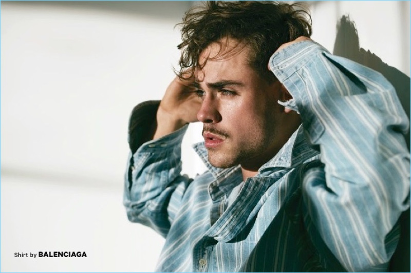 Stranger Things star Dacre Montgomery sports a Balenciaga shirt.