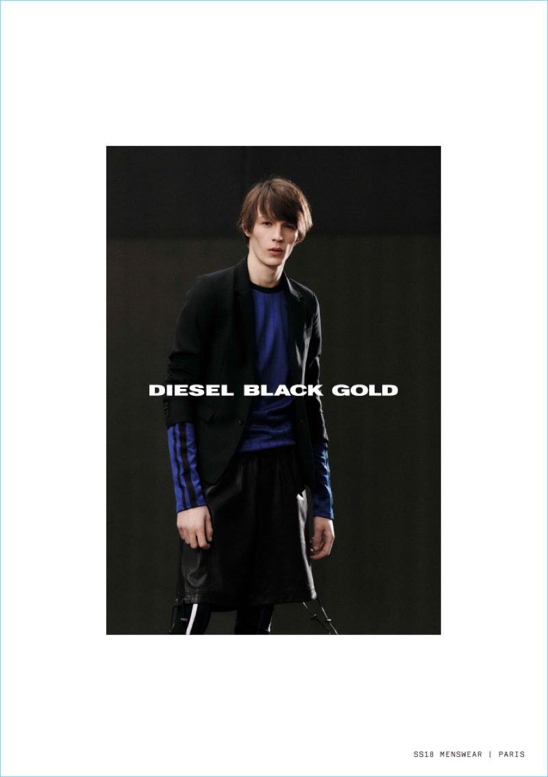 Front and center, Finnlay Davis stars in Diesel Black Gold's spring-summer 2018 campaign.