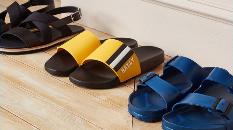 Sandals (Pictured Left to Right): Want Les Essentiels Jobim Sandals, Bally Saxor Slides, Birkenstock EVA Arizona Sandals
