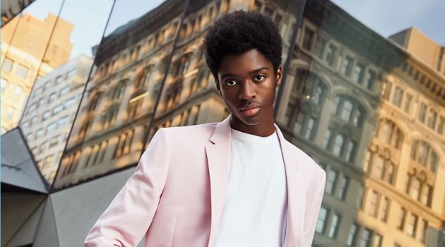 Express Inspires with Smart Suits & Shirts for Spring '18 Model Alton Mason dons a pink suit from Express' latest lineup.