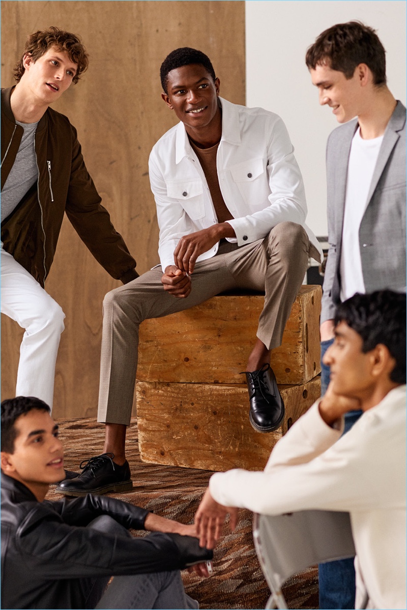 Models Saif K., Felix Gesnouin, Hamid Onifade, Anders Hayward, and Jeenu Mahadevan appear in a campaign for H&M.