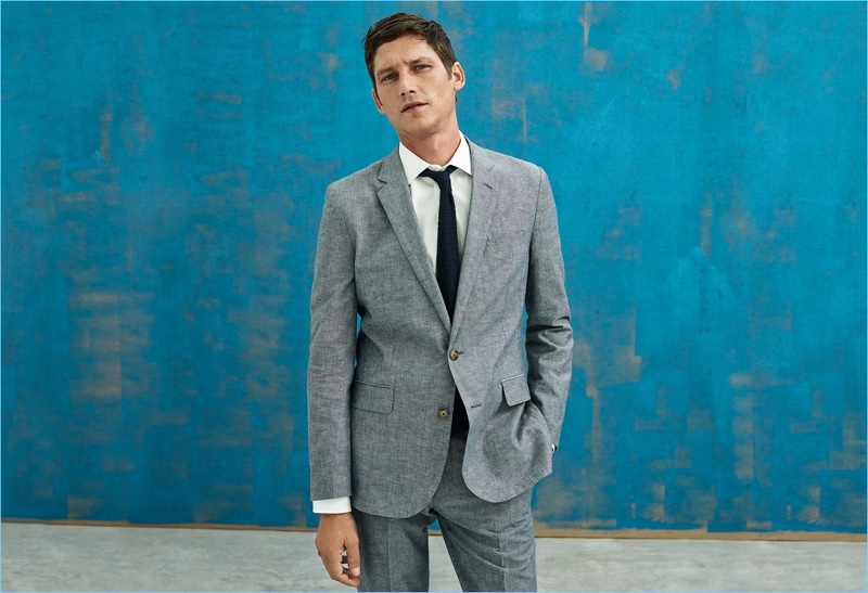 The Unstructured Suit: Roch Barbot dons a J.Crew Ludlow unstructured linen suit jacket and pants. He also sports the brand's slim-fit stretch shirt, and Italian silk knit tie.