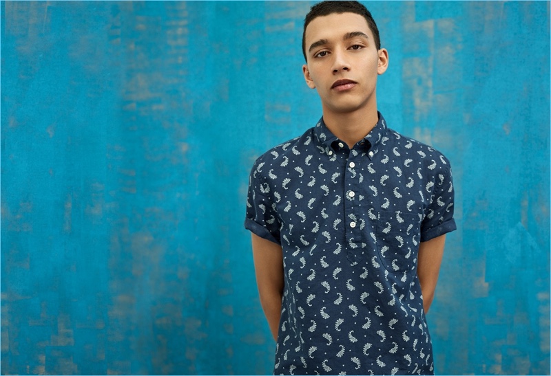 Short-Sleeve Shirt: Jackson Hale models a paisley print short-sleeve shirt from J.Crew.