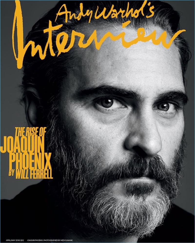 Joaquin Phoenix covers the April 2018 issue of Interview magazine.