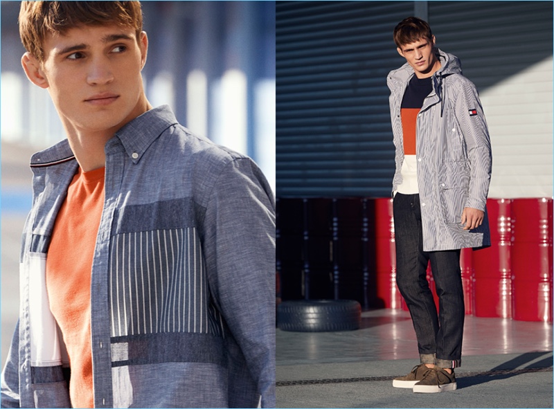 Model Julian Schneyder sports casual looks from Tommy Hilfiger.