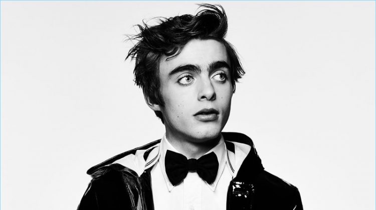 Lennon Gallagher wears bow-tie Dsquared2, trousers Ann Demeulemeester, jacket and shirt Thom Browne.