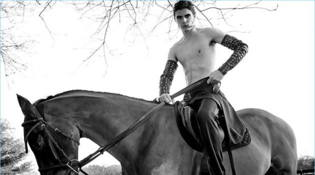 Diego Villarreal Goes Dark Equestrian for Les Hommes Spring '18 Campaign Diego Villarreal rides a horse for Les Hommes' spring-summer 2018 campaign.