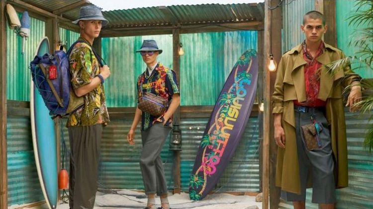 Models Oliver Houlby, Noah Luis Brown, and Sakua Kambong star in Louis Vuitton's spring-summer 2018 men's campaign.