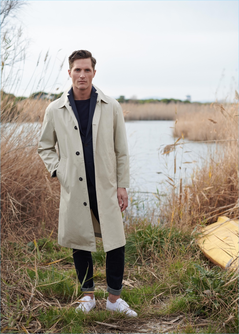 A smart vision, Ollie Edwards models the latest menswear from Mango.
