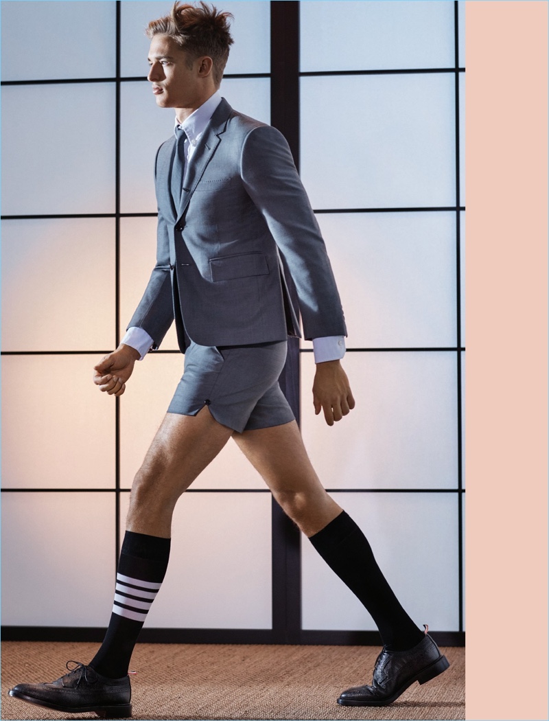 Donning a short suit, Morten Nielsen wears Thom Browne.