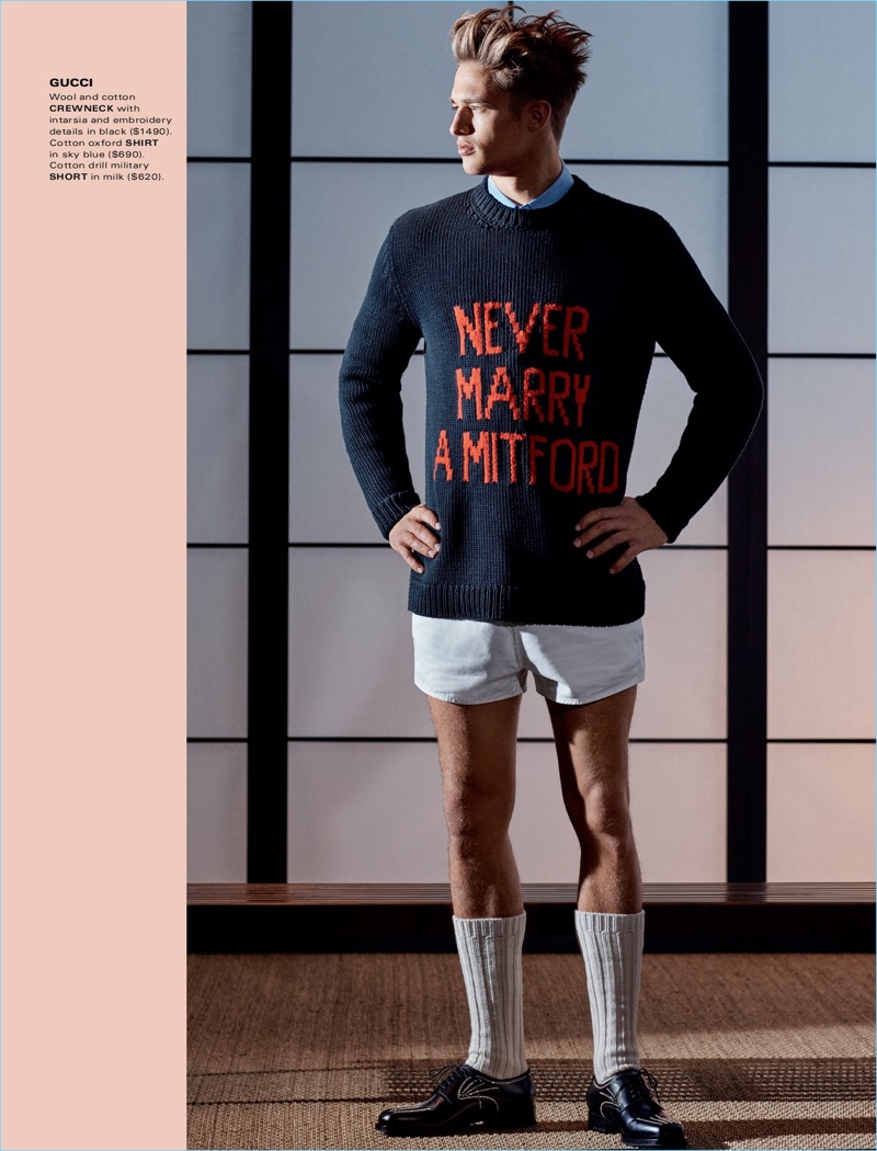Standing tall, Morten Nielsen wears Gucci.