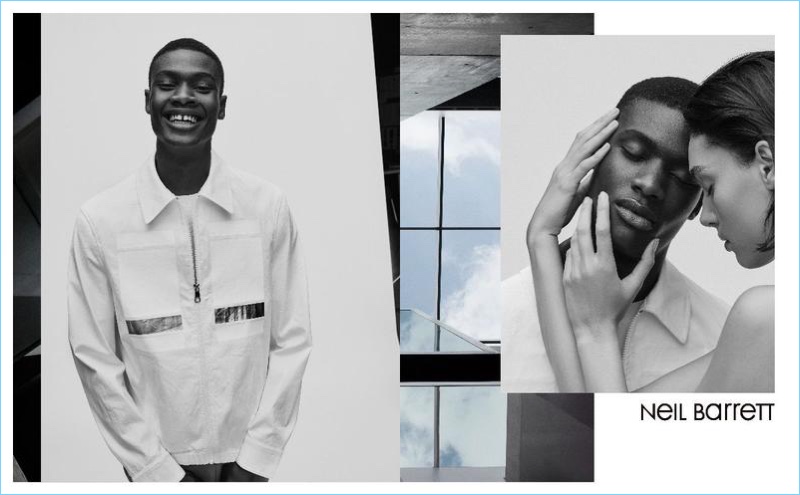 All smiles, Rachide Embaló stars in Neil Barrett's spring-summer 2018 campaign.