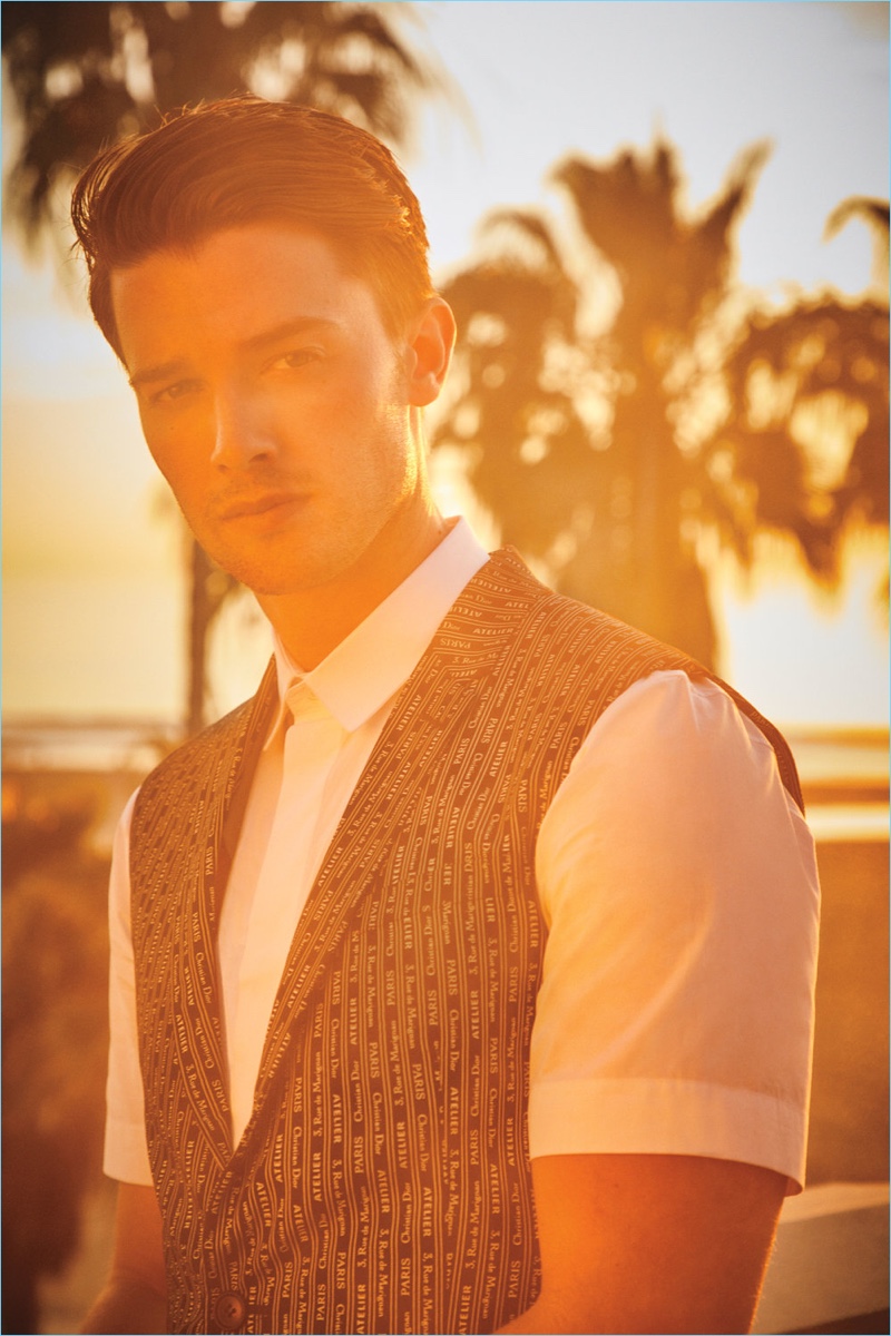 A sun-kissed vision, Patrick Schwarzenegger wears Dior Homme. » Patrick Schwarzenegger Connects with Flaunt, Talks 'Midnight Sun' A sun-kissed vision, Patrick Schwarzenegger wears Dior Homme.