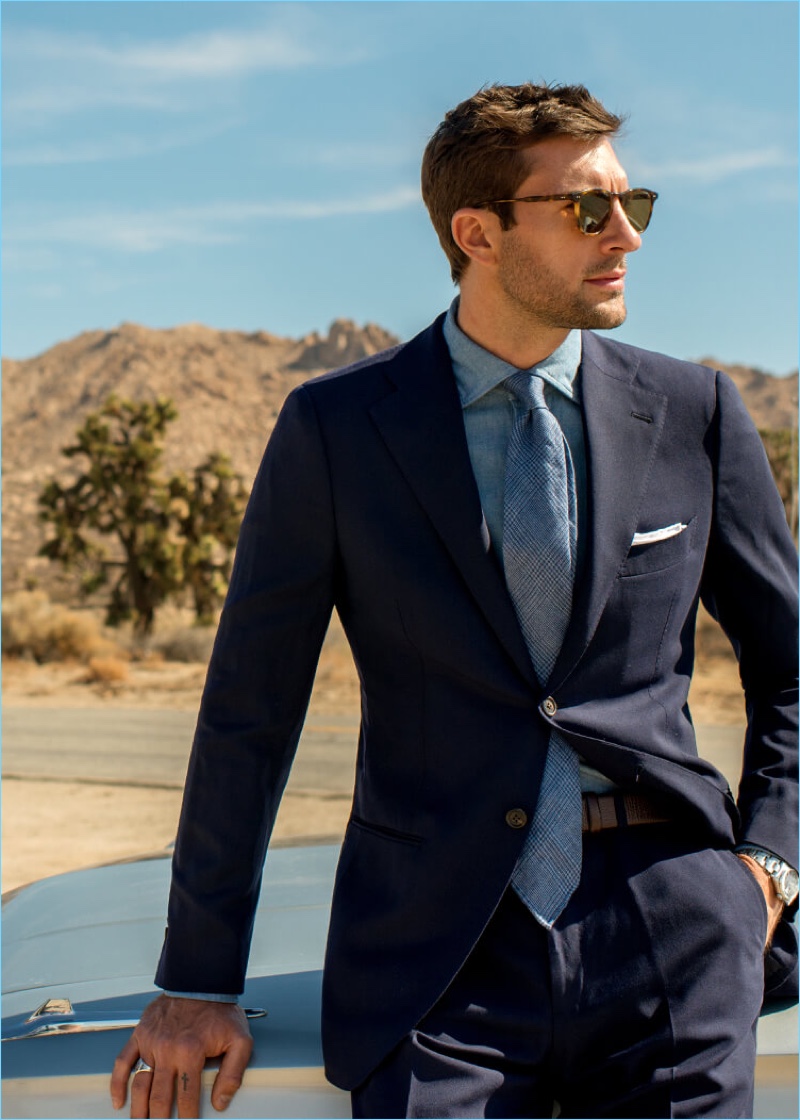 Taking to the California desert, Rafael Lazzini suits up in a number by Proper Cloth.