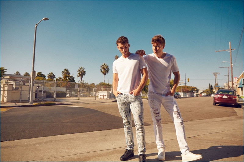 Embracing light denim, Michael Yerger and Andrew Whitthorne star in Rock Revival's spring-summer 2018 campaign.