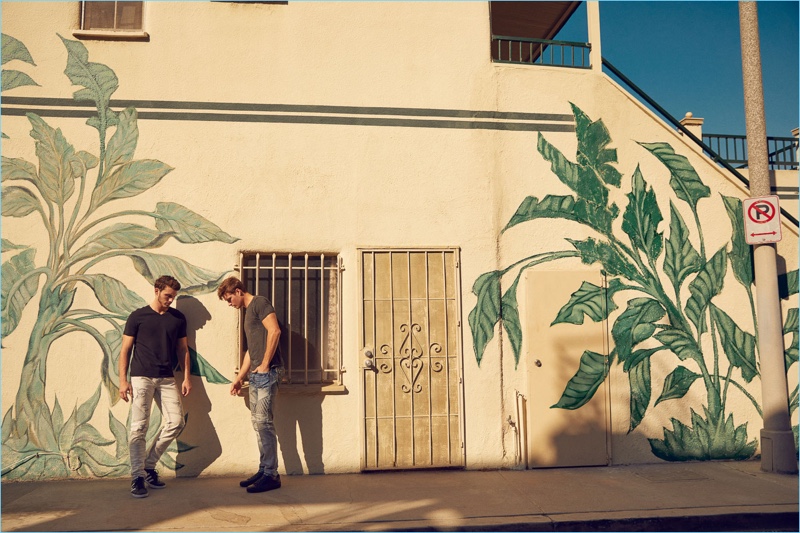 Heading to Venice, California, Michael Yerger and Andrew Whitthorne appear in Rock Revival's spring-summer 2018 campaign.