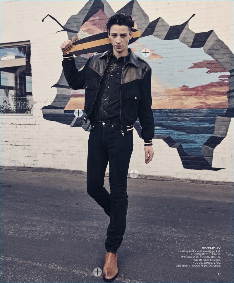 Model Ash Stymest makes a denim statement in Givenchy.