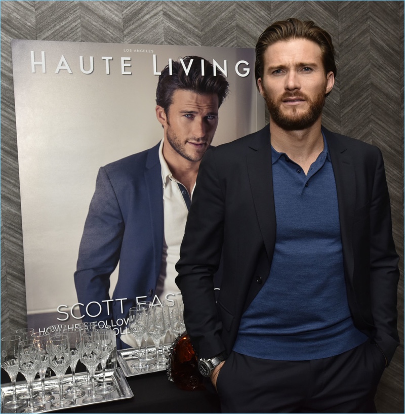 March 2018: Scott Eastwood attends a New York party to celebrate his Haute Living cover. The American actor wears a chic look by Salvatore Ferragamo.