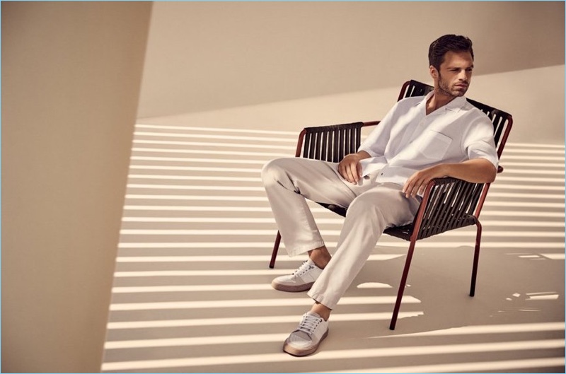 Embracing chic style, Sebastian Stan partners with BOSS for spring-summer 2018.