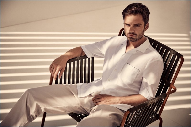 Sebastian Stan dons smart summer style from BOSS by Hugo Boss.