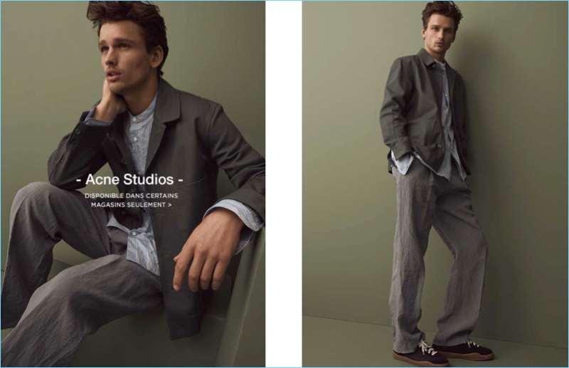 Showcasing relaxed tailoring, Simon Nessman wears Acne Studios.